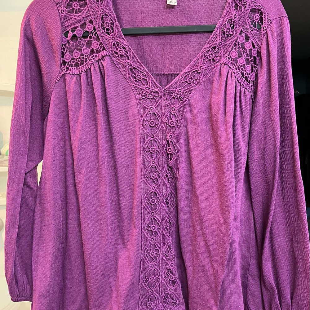 JohnPaulRichard Violet Crochet Accent Blouse